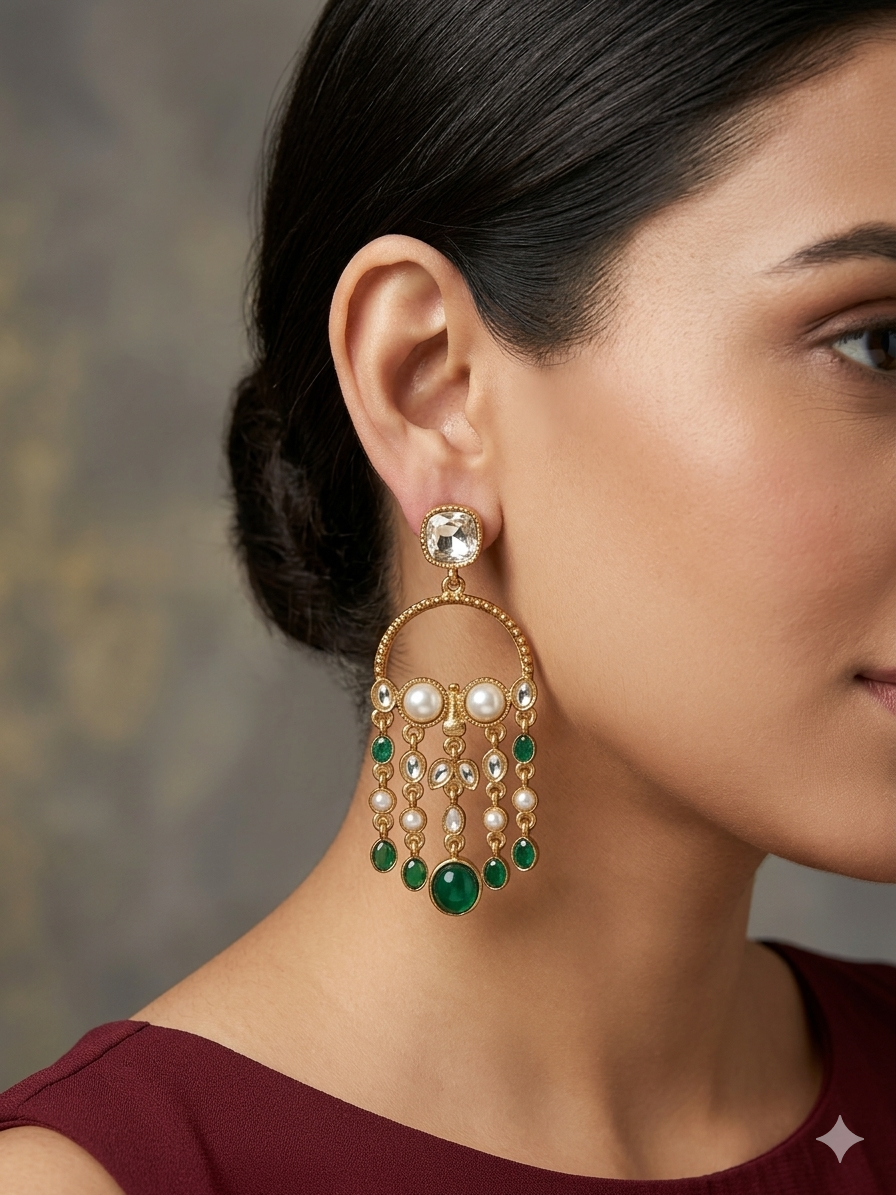 Antique Kundan Bollywood Vail Earrings