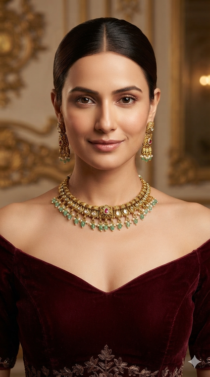 Gold Polki Necklace Jewellery Romi Set
