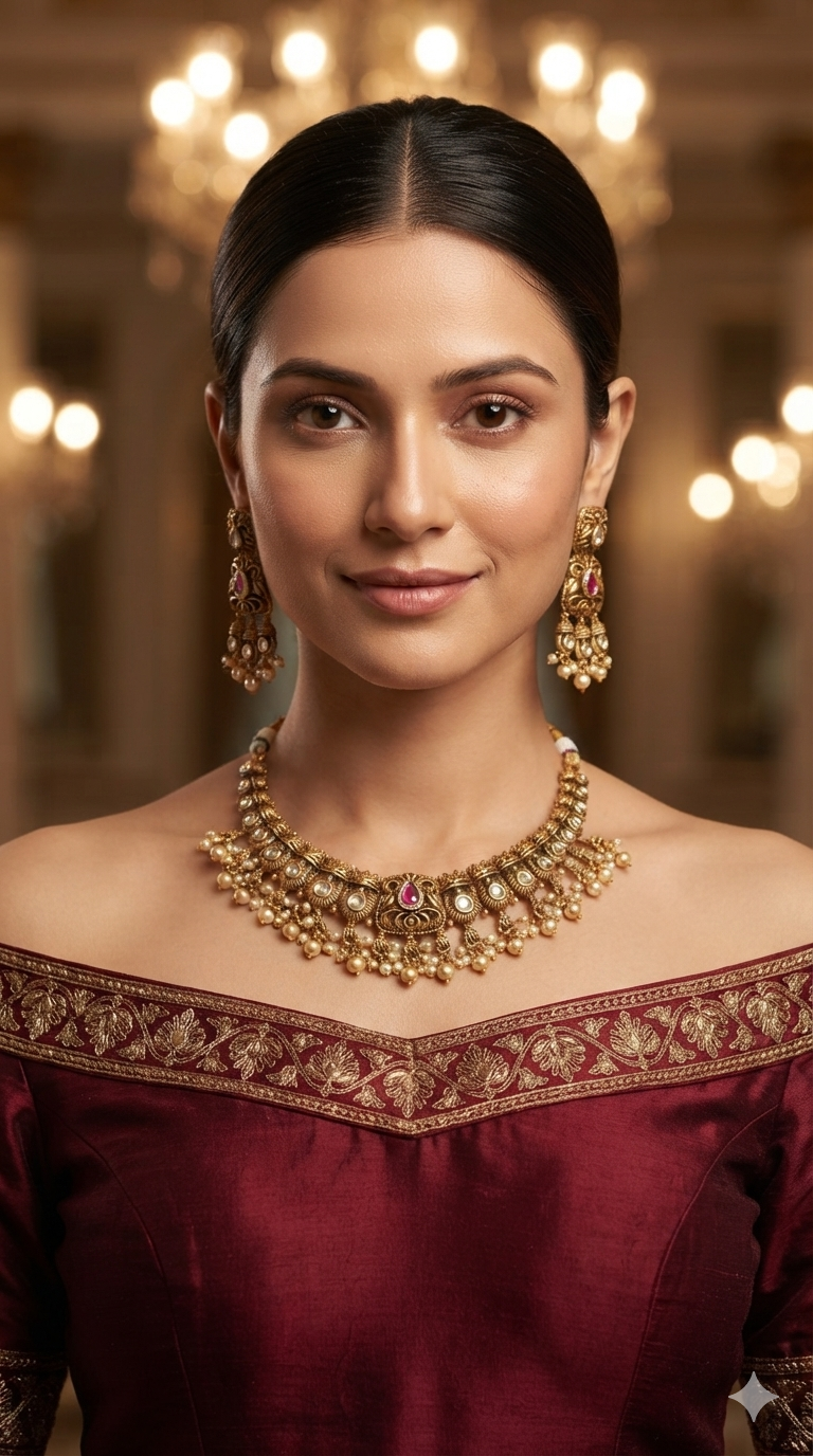 Gold Polki Necklace Jewellery Romi Set