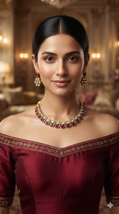 Moissanite Kundan Necklace Jewellery Bella Set