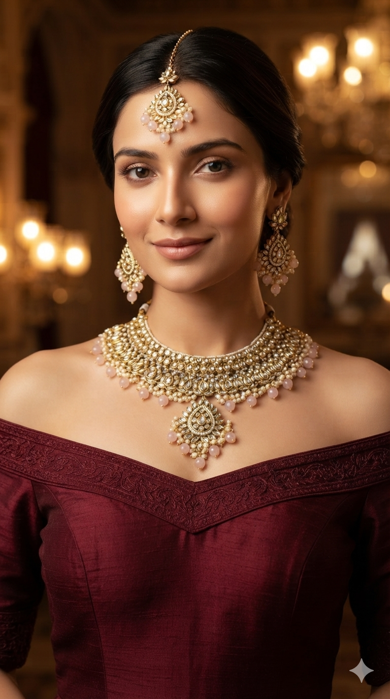 Pink Kundan Necklace Jewellery Anu Set