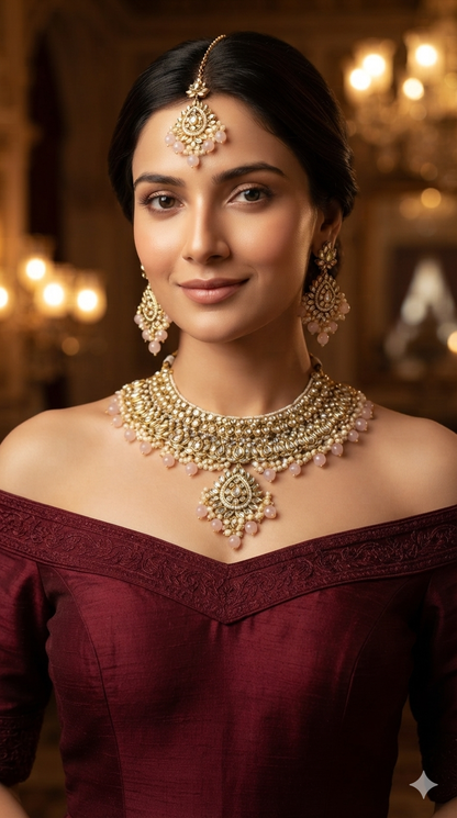Pink Kundan Necklace Jewellery Anu Set