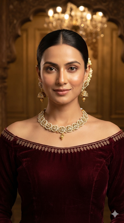 Gold Polki White Necklace Jewellery Roma Set