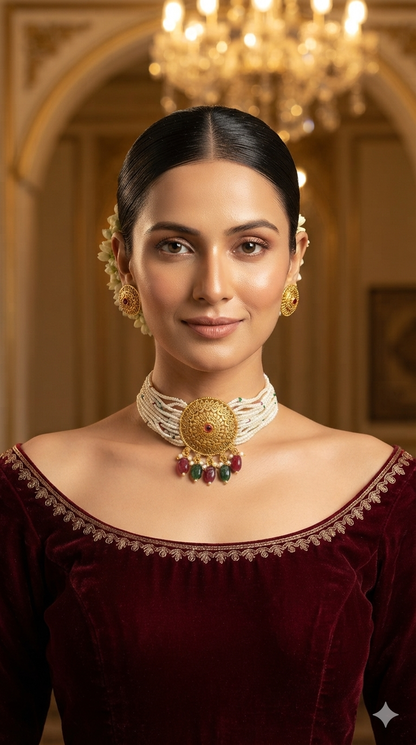 Gold Polki Green Choker Able Jewellery Polki Set