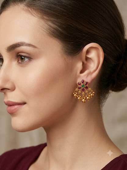 Gold Polki Ruby Green Yaad Earrings
