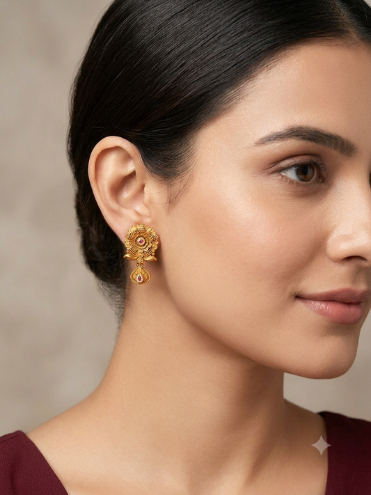 Gold Polki Ruby Yaad Earrings