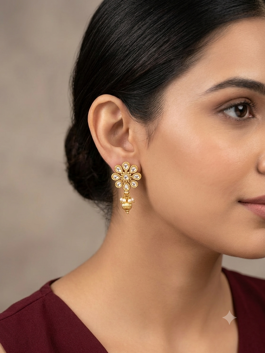 Gold Polki Yaad Earrings