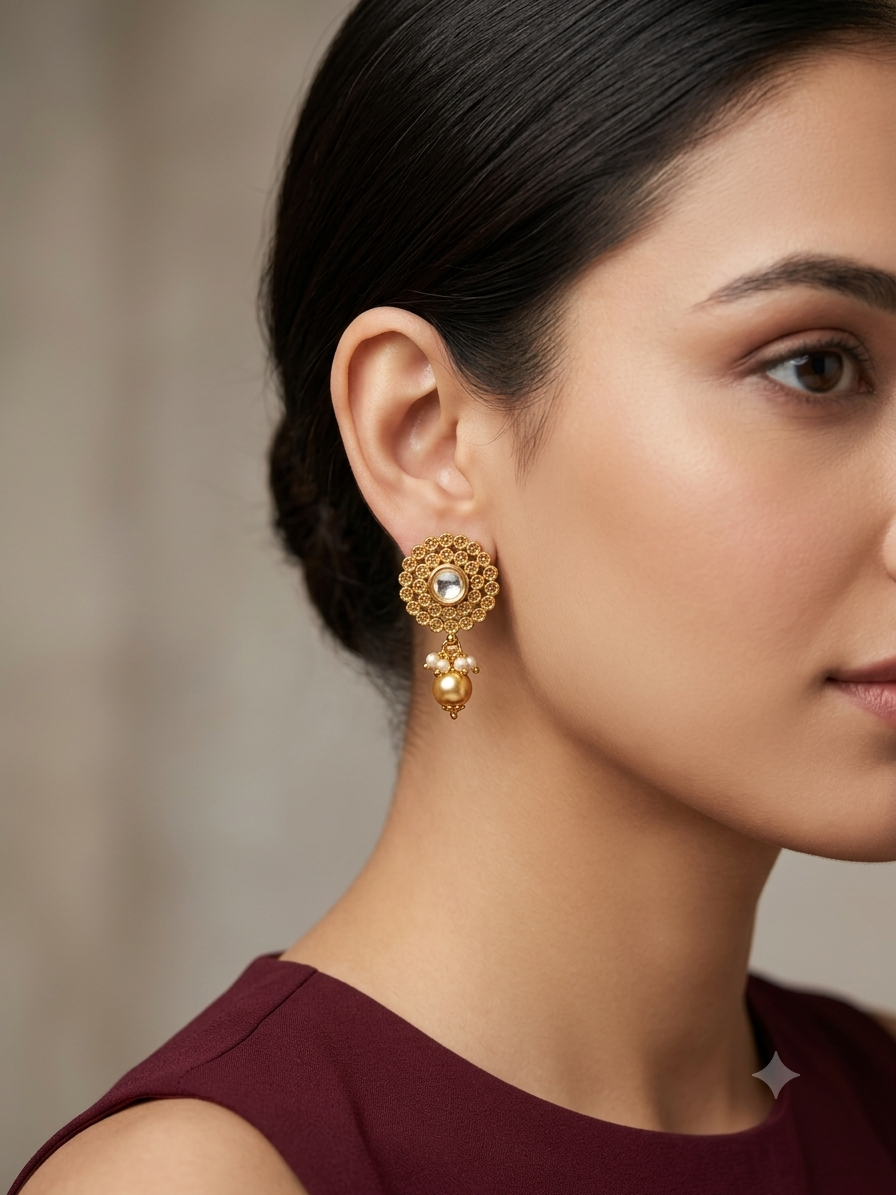 Gold Polki Yaad Earrings