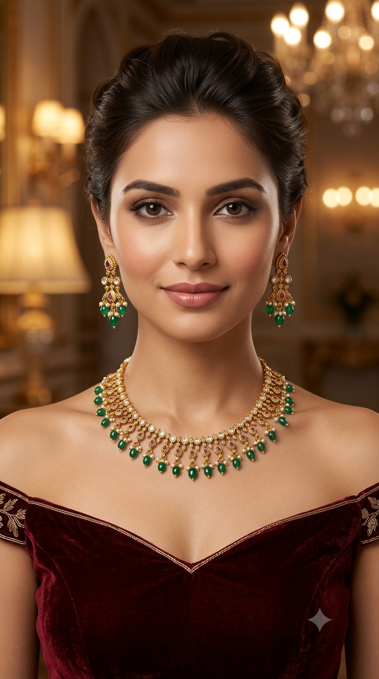 Gold Polki Necklace Jewellery Zarina Set