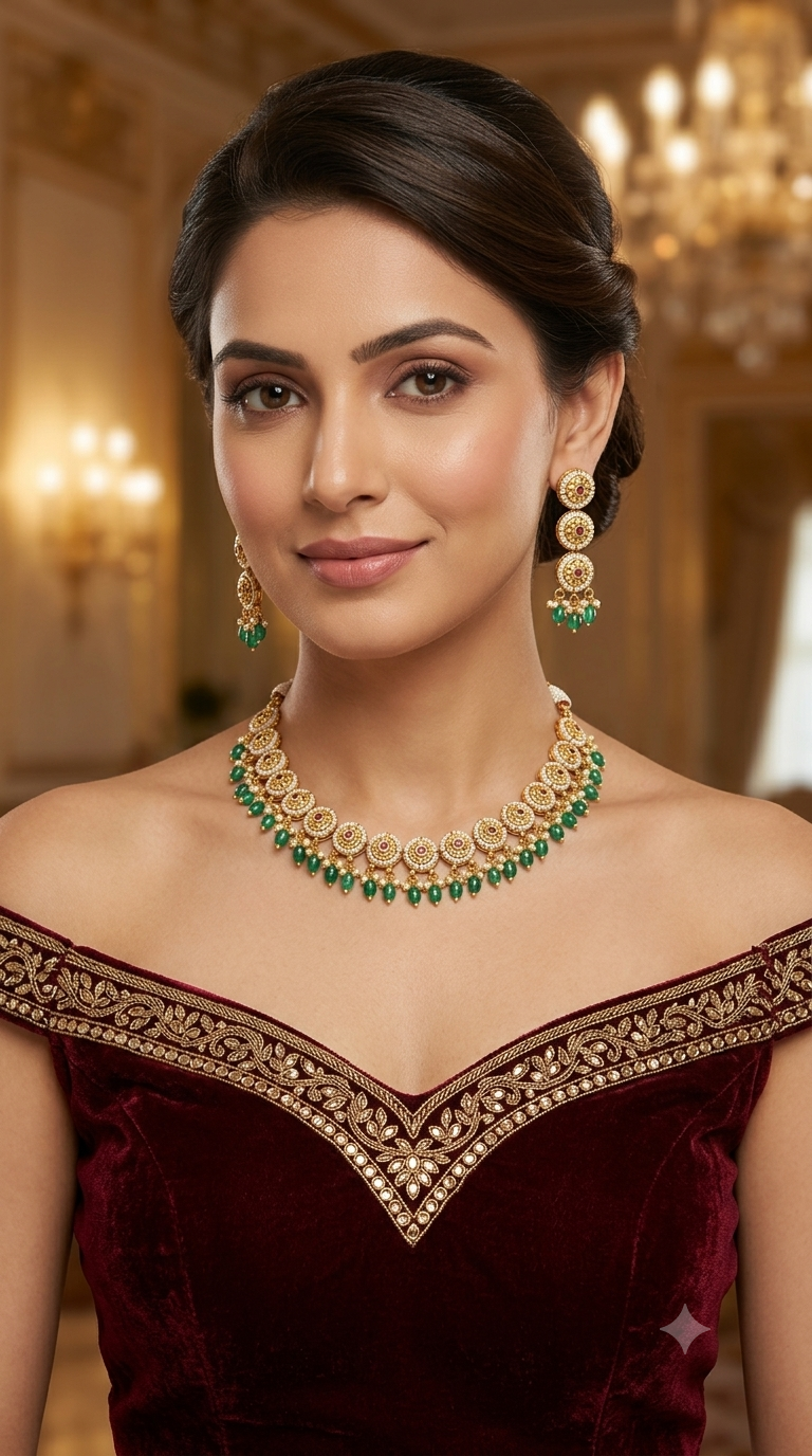 Gold Polki Necklace Jewellery Zarina Set