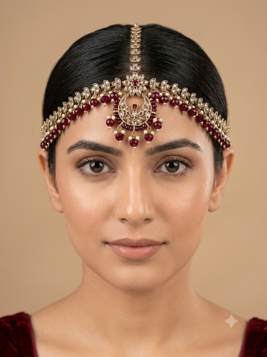 Antique Maroon Sheesh Phool Headpiece Matha Patti