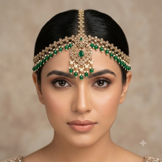 Antique Green Sheesh Phool Headpiece Matha Patti