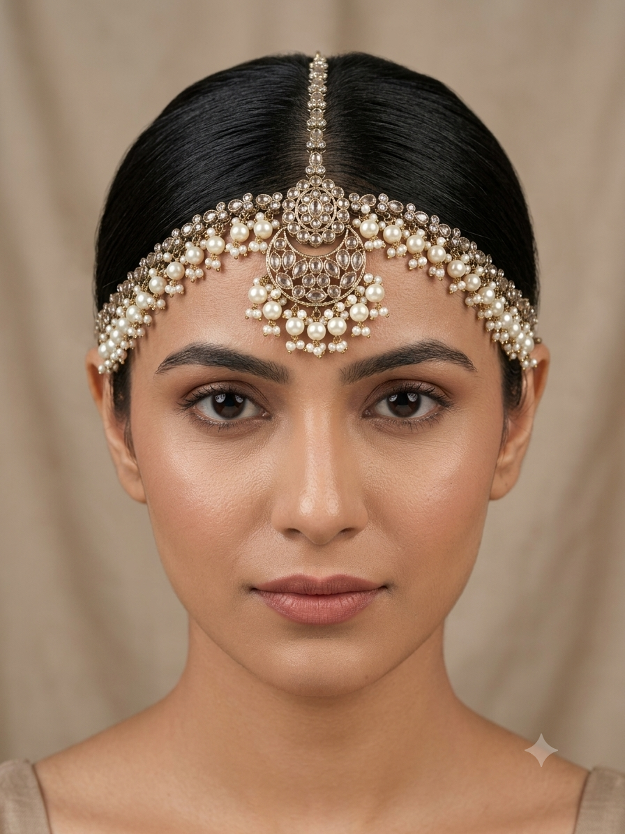 Antique White Sheesh Phool Headpiece Matha Patti