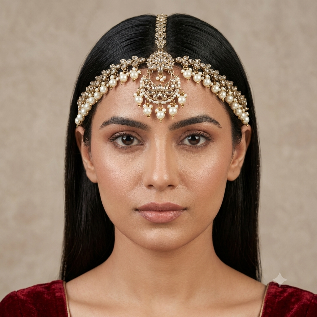 Antique White Sheesh Phool Headpiece Matha Patti