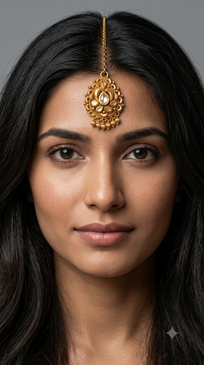 Gold polki Antique Gold Tikka Jewellery Headpiece Set