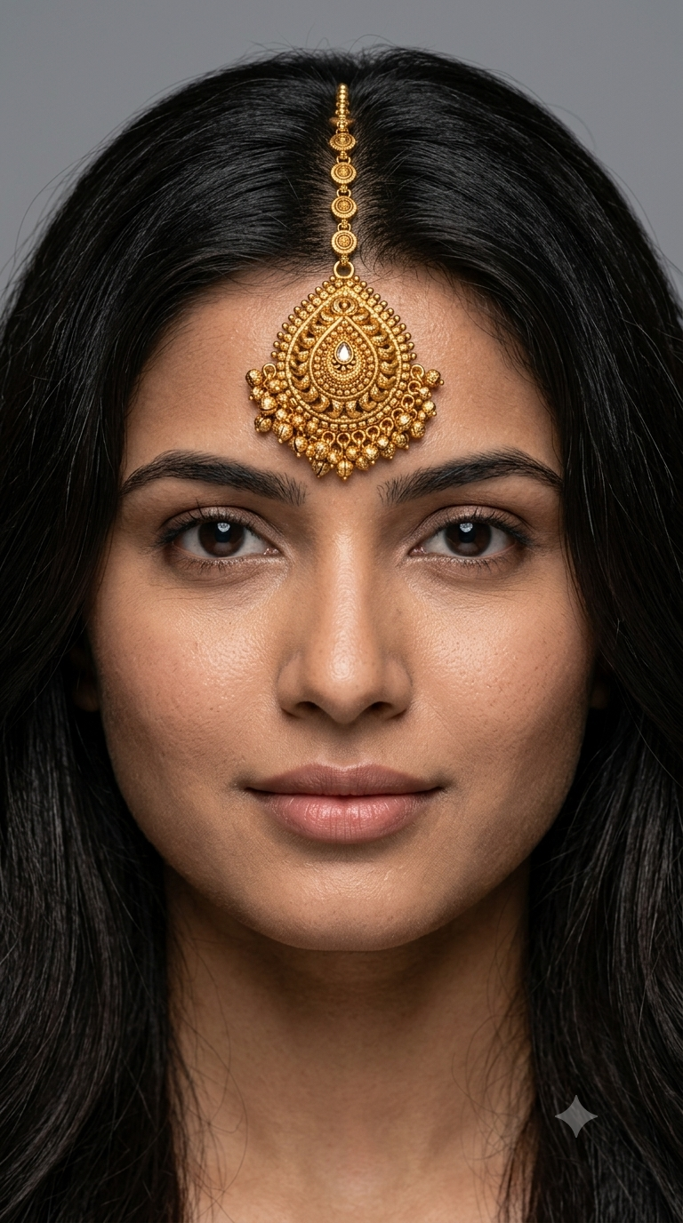 Gold polki Antique Gold Tikka Jewellery Headpiece Set