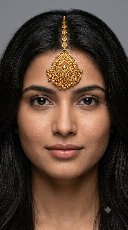 Gold polki Antique Gold Tikka Jewellery Headpiece Set
