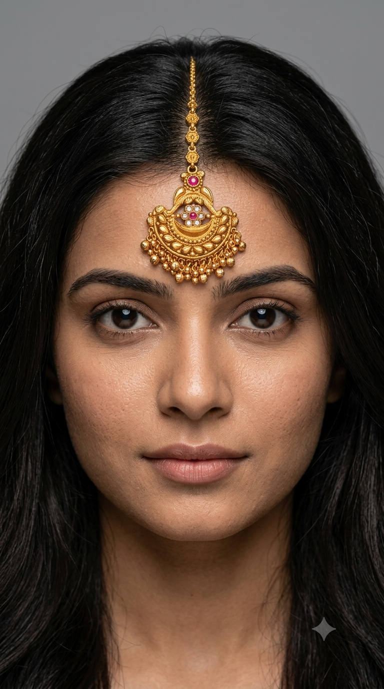Gold polki Antique Gold Tikka Jewellery Headpiece Set