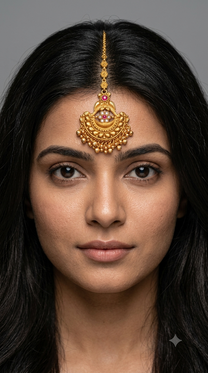 Gold polki Antique Gold Tikka Jewellery Headpiece Set