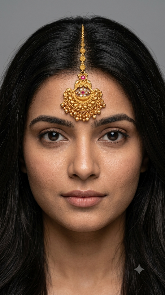 Gold polki Antique Gold Tikka Jewellery Headpiece Set