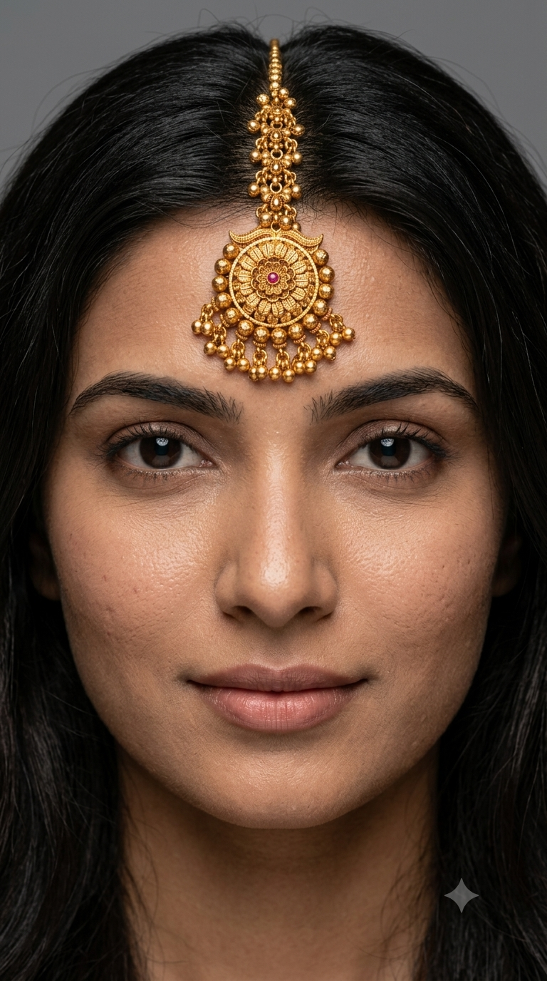 Gold polki Antique Gold Tikka Jewellery Headpiece Set