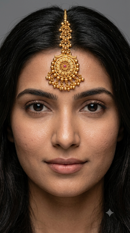 Gold polki Antique Gold Tikka Jewellery Headpiece Set