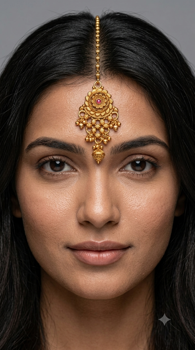 Gold polki Antique Gold Tikka Jewellery Headpiece Set