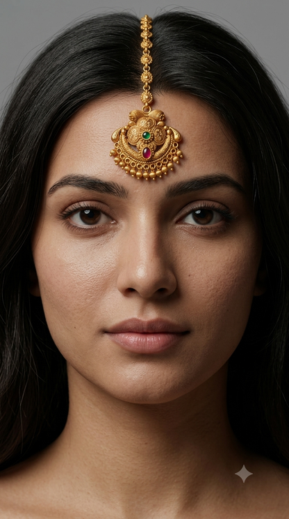 Gold polki Antique Gold Tikka Jewellery Headpiece Set