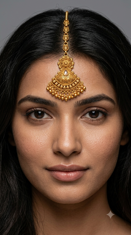 Gold polki Antique Gold Tikka Jewellery Headpiece Set