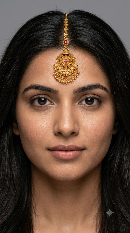 Gold polki Antique Gold Tikka Jewellery Headpiece Set