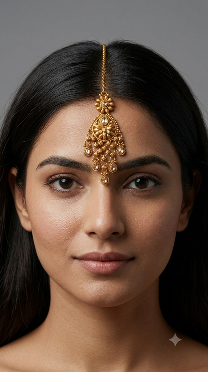 Gold polki Antique Gold Tikka Jewellery Headpiece Set