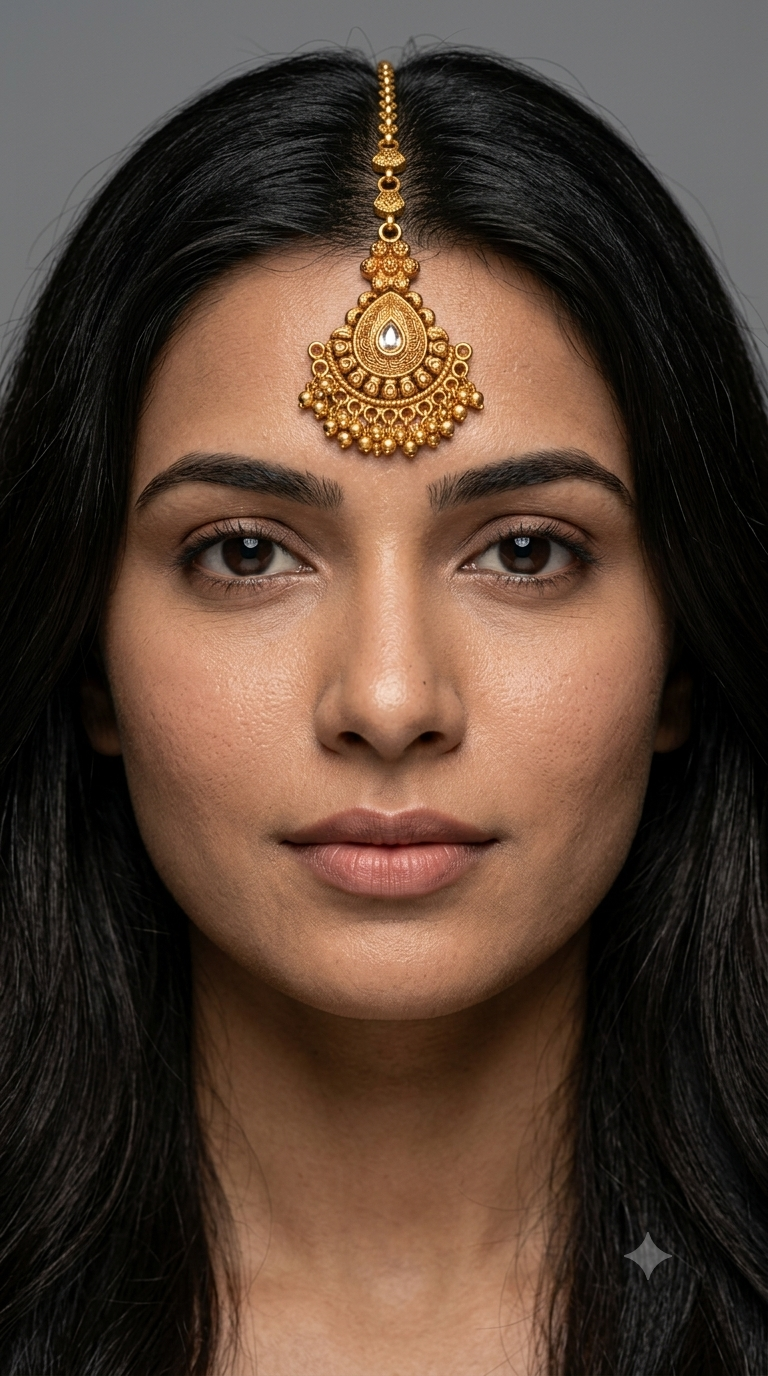 Gold polki Antique Gold Tikka Jewellery Headpiece Set