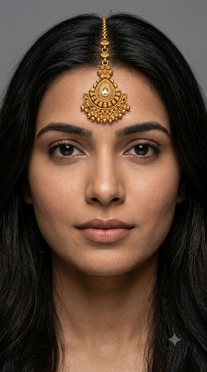 Gold polki Antique Gold Tikka Jewellery Headpiece Set