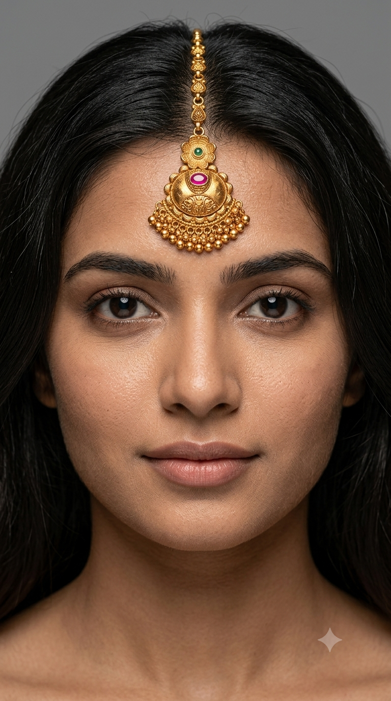 Gold polki Antique Gold Tikka Jewellery Headpiece Set
