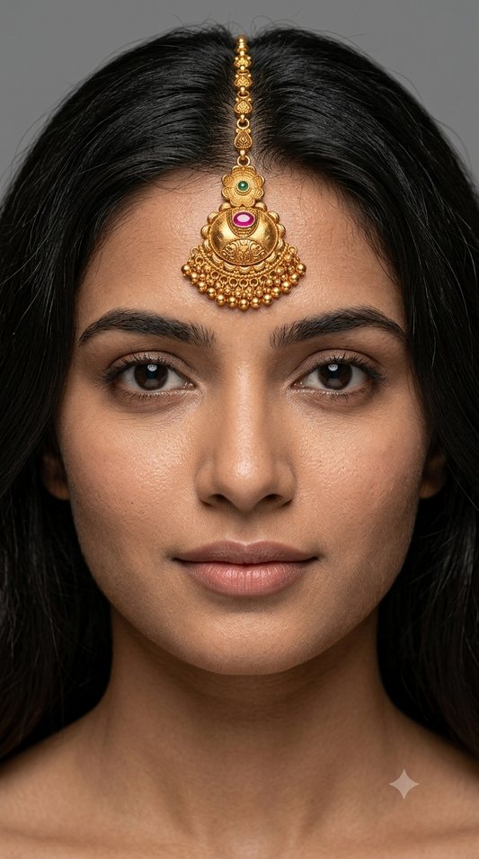 Gold polki Antique Gold Tikka Jewellery Headpiece Set