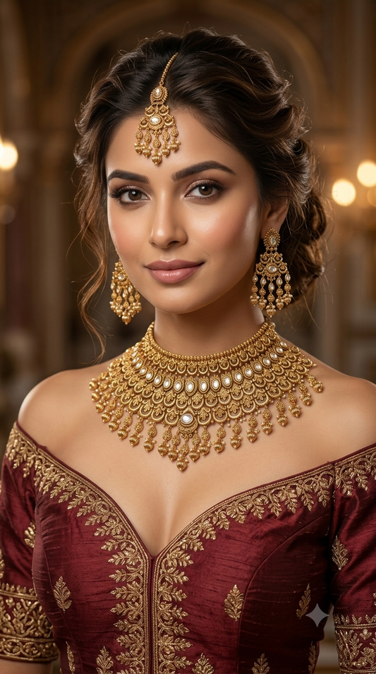 Gold Polki Kundan Bridal Necklace Kang Set