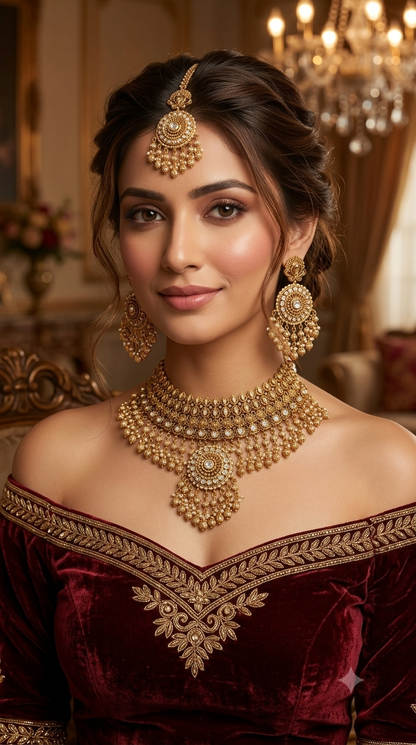 Gold Polki Kundan Bridal Necklace Kang Set