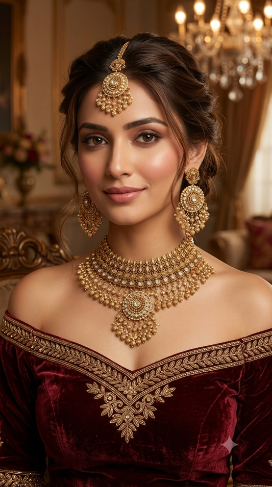 Gold Polki Kundan Bridal Necklace Kang Set
