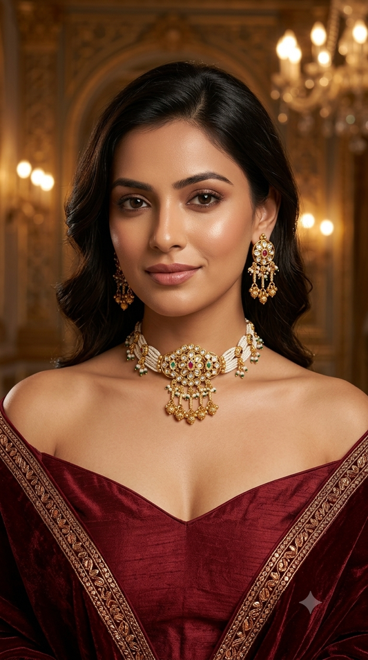 Gold Polki Ruby Green Kundan Choker Jewellery Noora Set