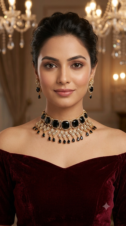 Antique Black CZ Stone Choker Jewellery Orika Set