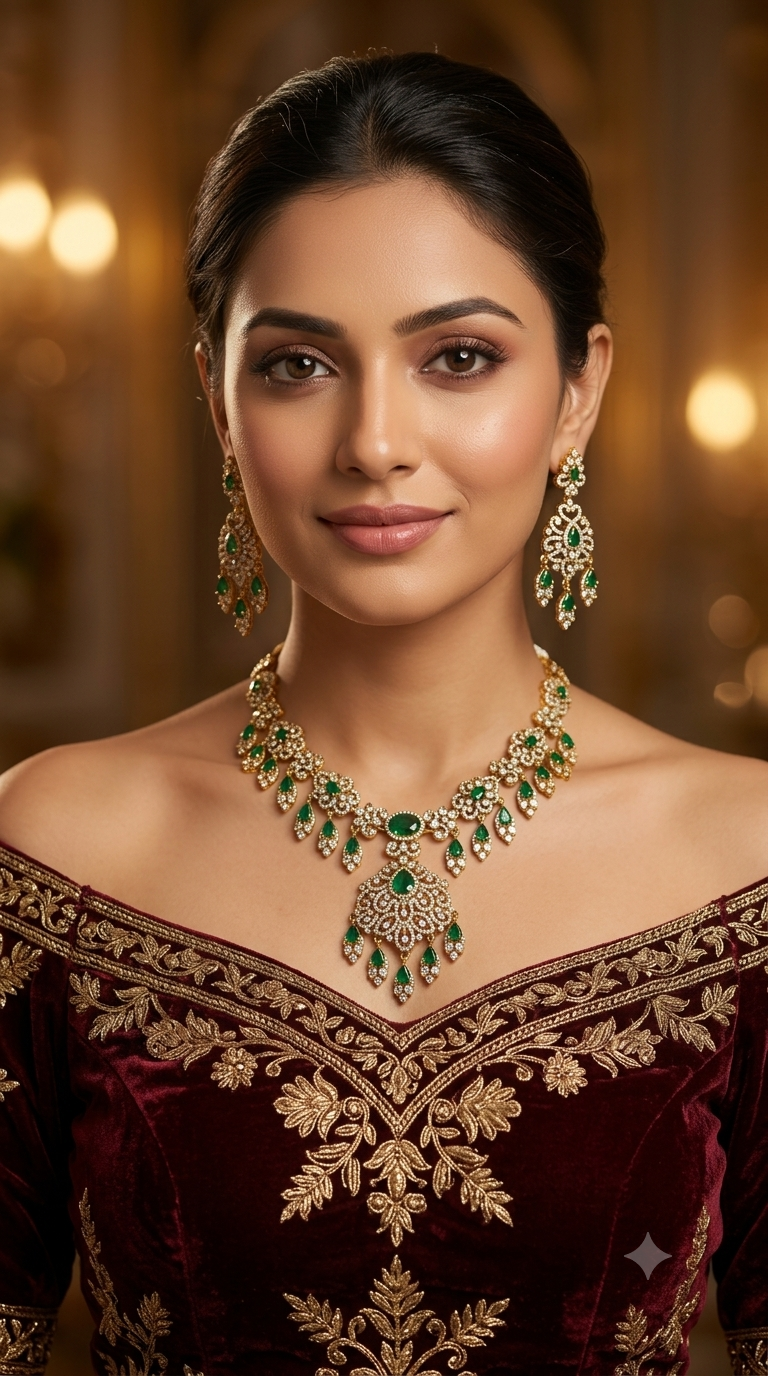 Antique Gold Green Cz Necklace Jewellery Tyra Set