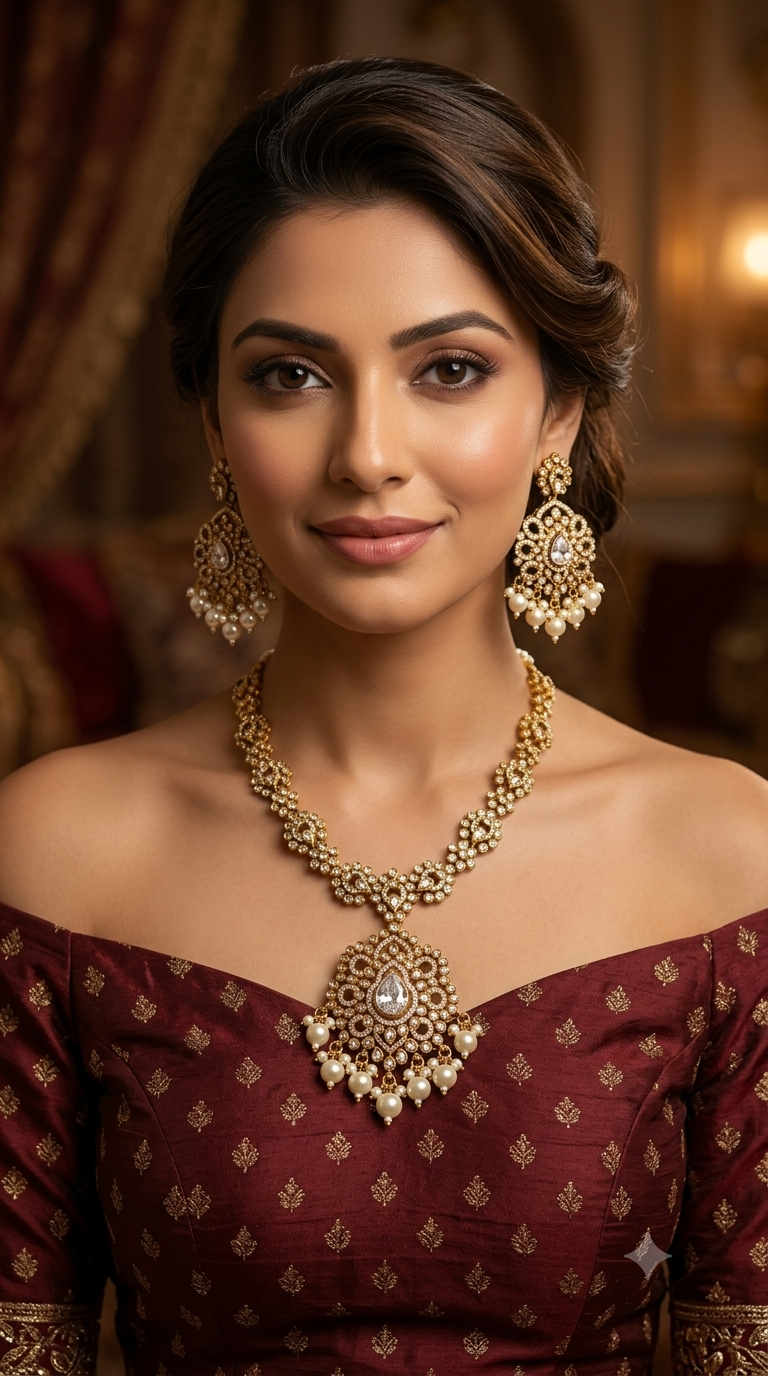 Antique Gold White Cz Necklace Jewellery Beth Set