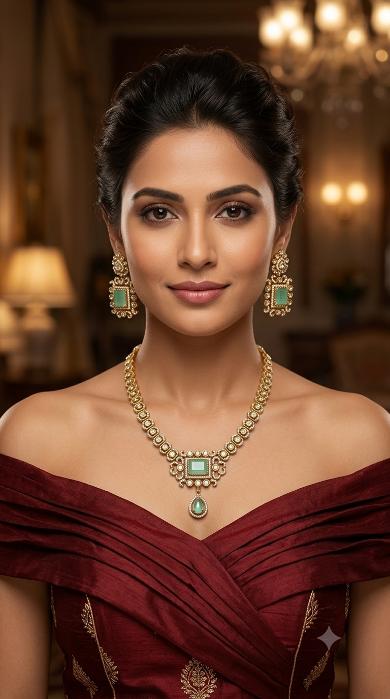 Antique Gold Mint Cz Necklace Jewellery Jazi Set