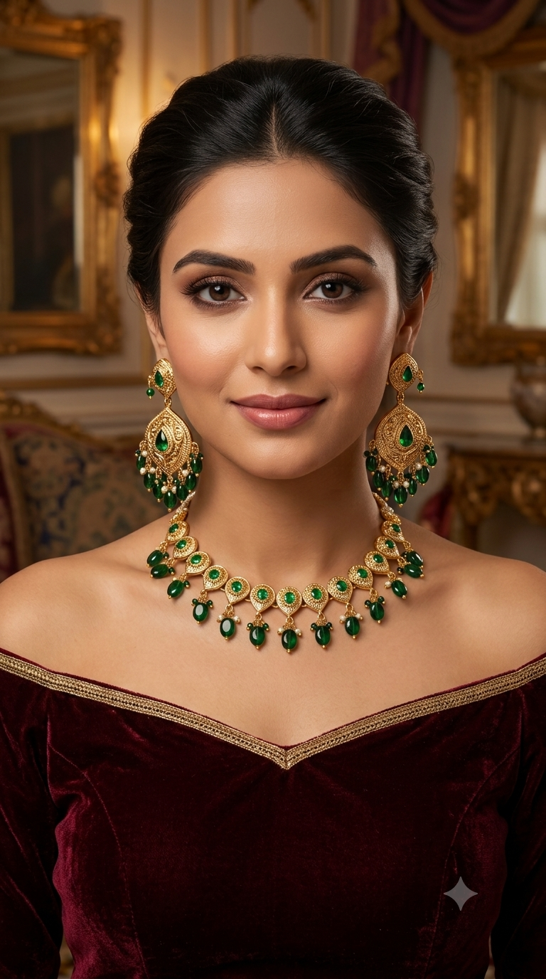 Gold Green Punjabi Necklace Jewellery Tom Sets