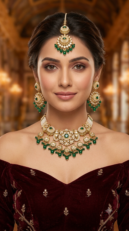 Gold Green Kundan Choker Jewellery Priyanka Sets