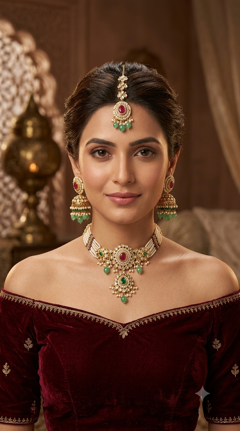 Ruby Sage Green Kundan Choker Jewellery Farhat Set