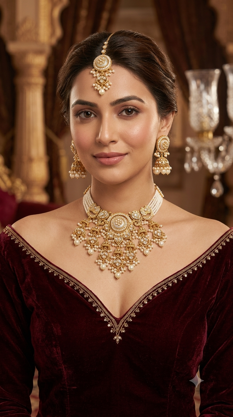 Gold White Kundan necklace Set/ kundan Indian Ravia jewellery sets