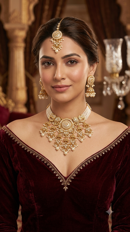 Gold White Kundan necklace Set/ kundan Indian Ravia jewellery sets