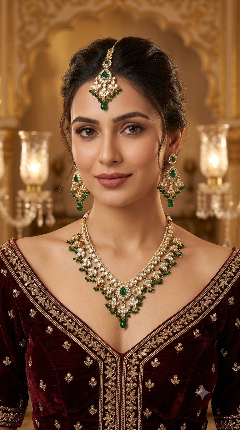 Gold Green Kundan Nacklace Shiza sets