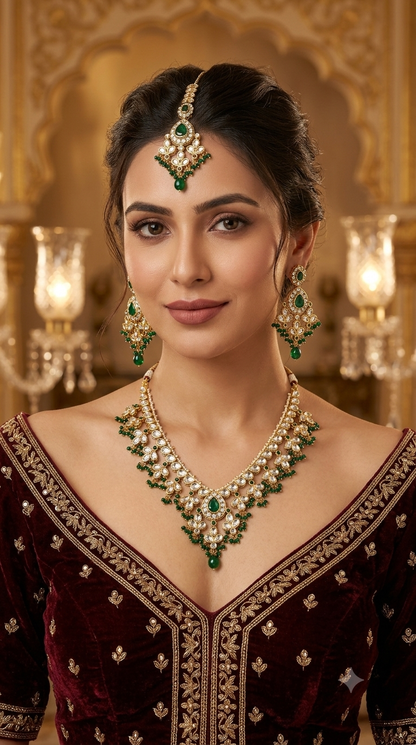 Gold Green Kundan Nacklace Shiza sets
